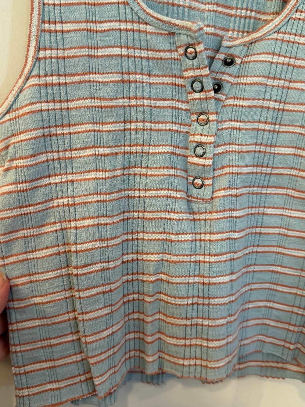 American Eagle Outfitters Light Blue & Rust Plaid Ribbed Henley Tank Top - Picture 3 of 4